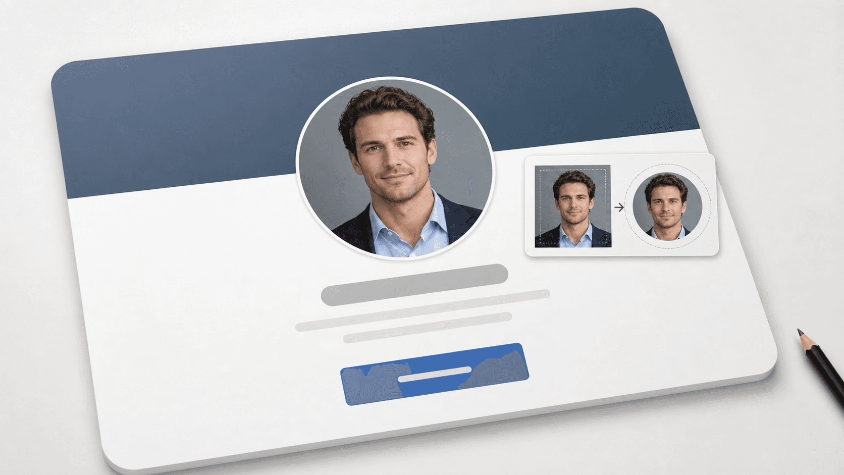 Mockup de perfil profissional com guia circular mostrando respiro em volta do rosto.