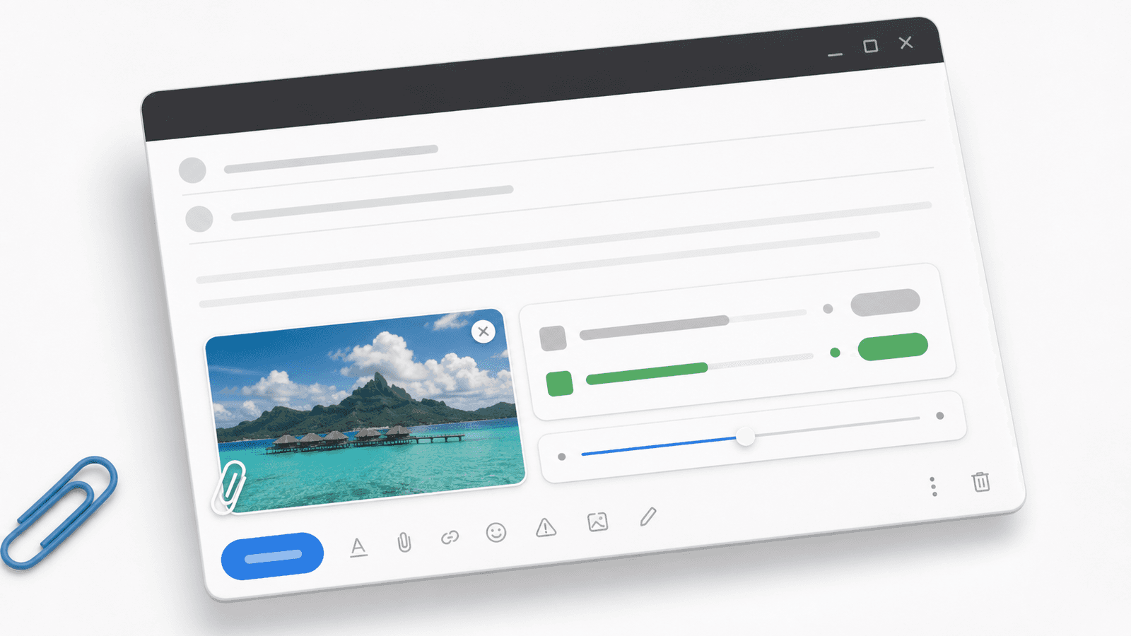 Email mockup with a compressed photo attachment and crisp pixel magnifier