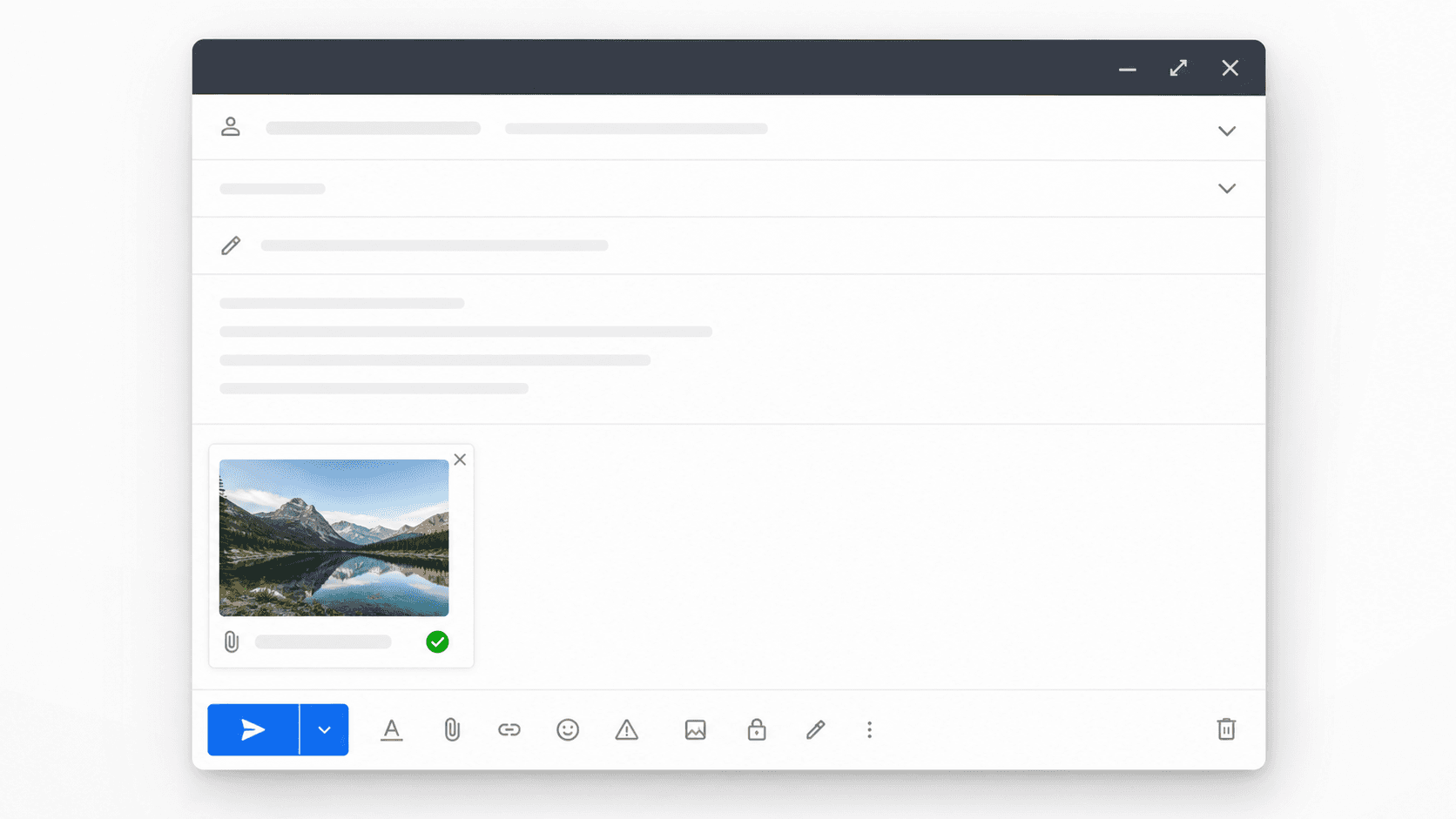 Email upload window showing a compressed image thumbnail under a 2 MB size label.