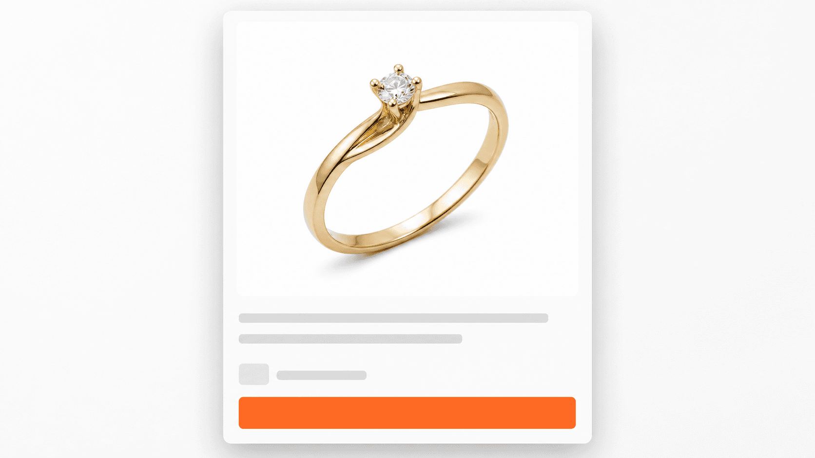 Gold gemstone ring isolated on white inside a generic marketplace listing card