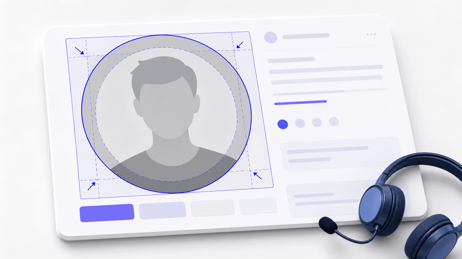 Profile-card mockup with circular crop safe margin and blue headset
