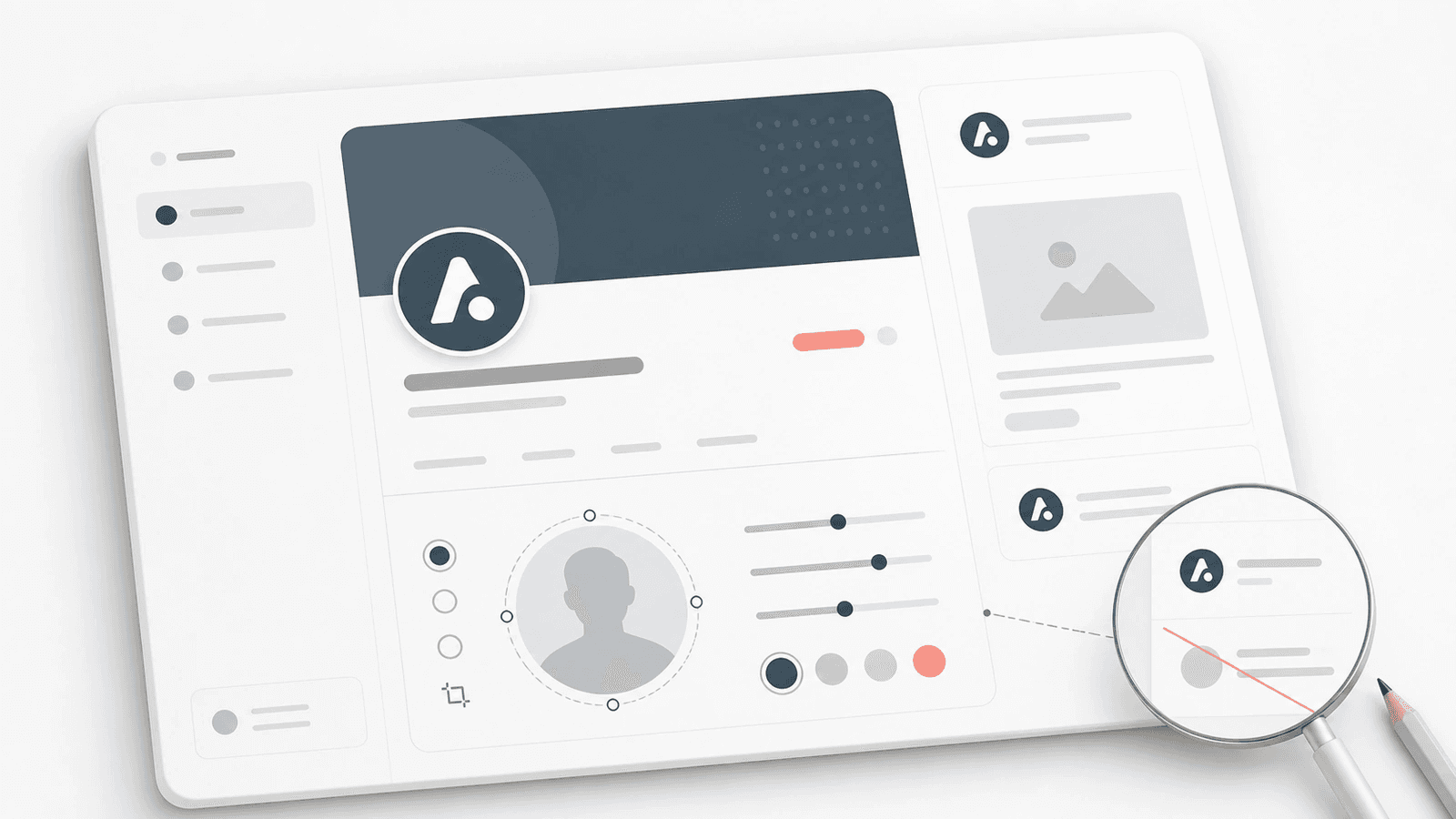 Circular newsletter avatar preview beside a tiny logo legibility check