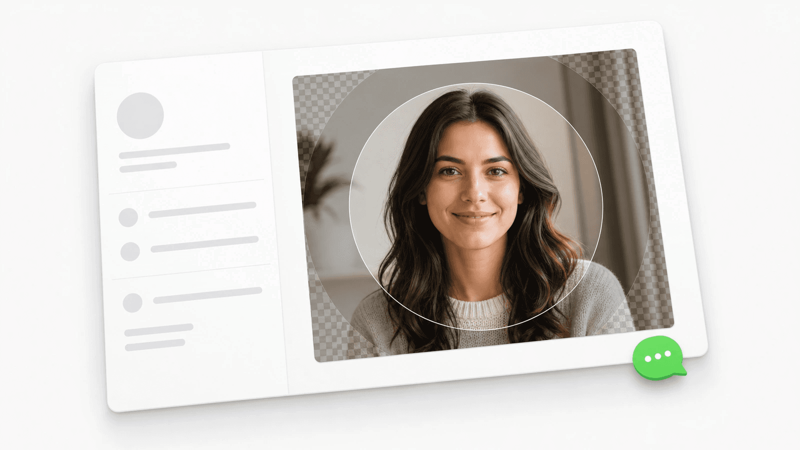 Square portrait editor with a circular safe area and checkerboard margin