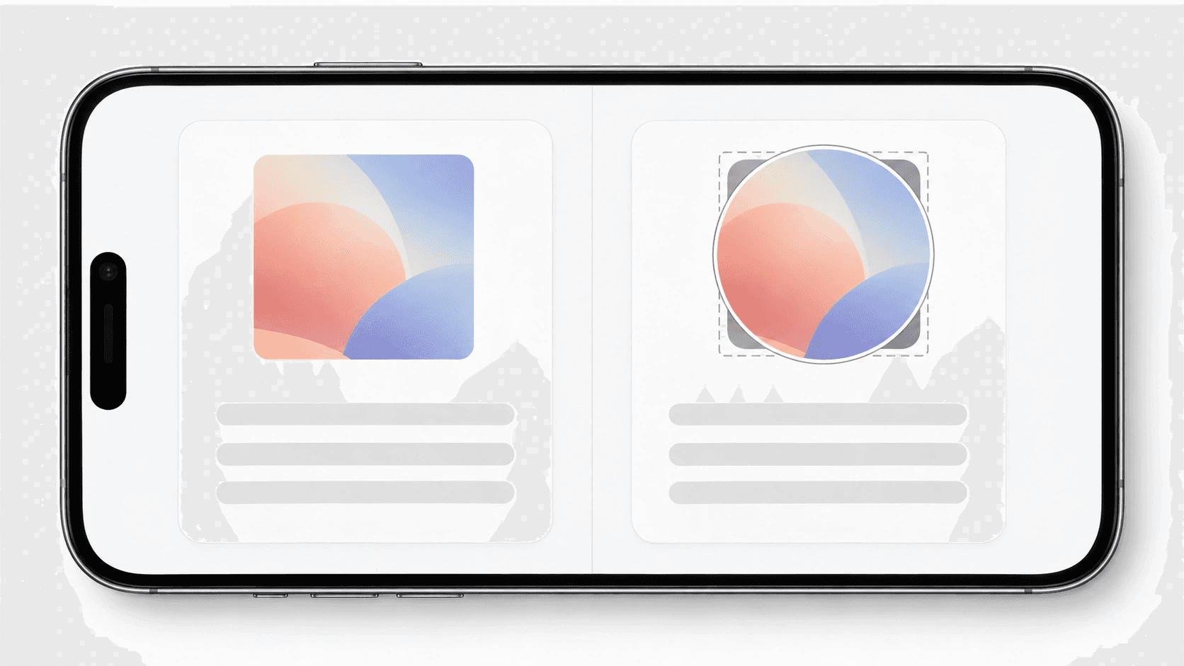 Phone screen shows square crop changing into circular avatar preview