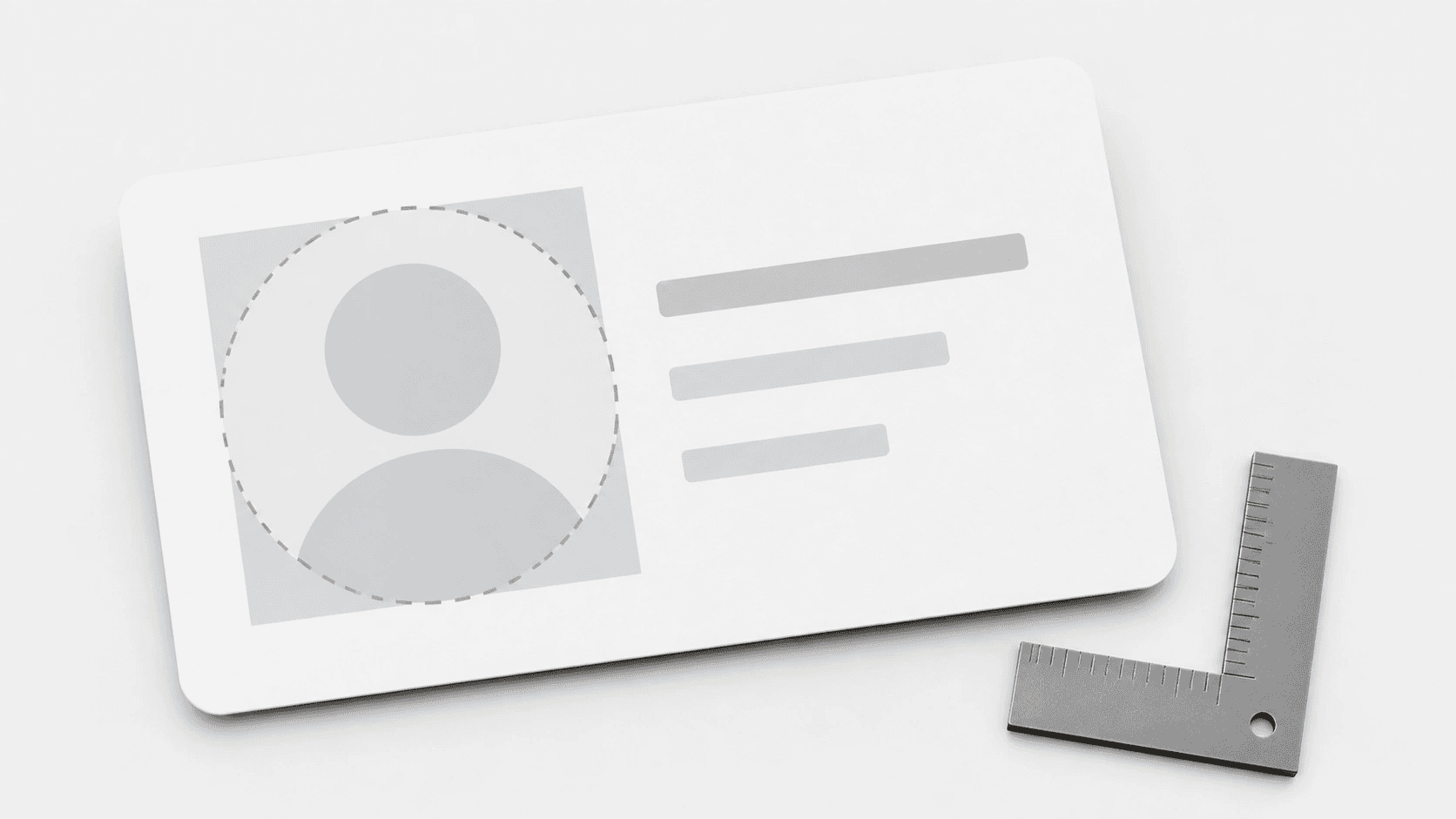 Profile card mockup with a dashed circular mask over a square avatar, discarded corners faded