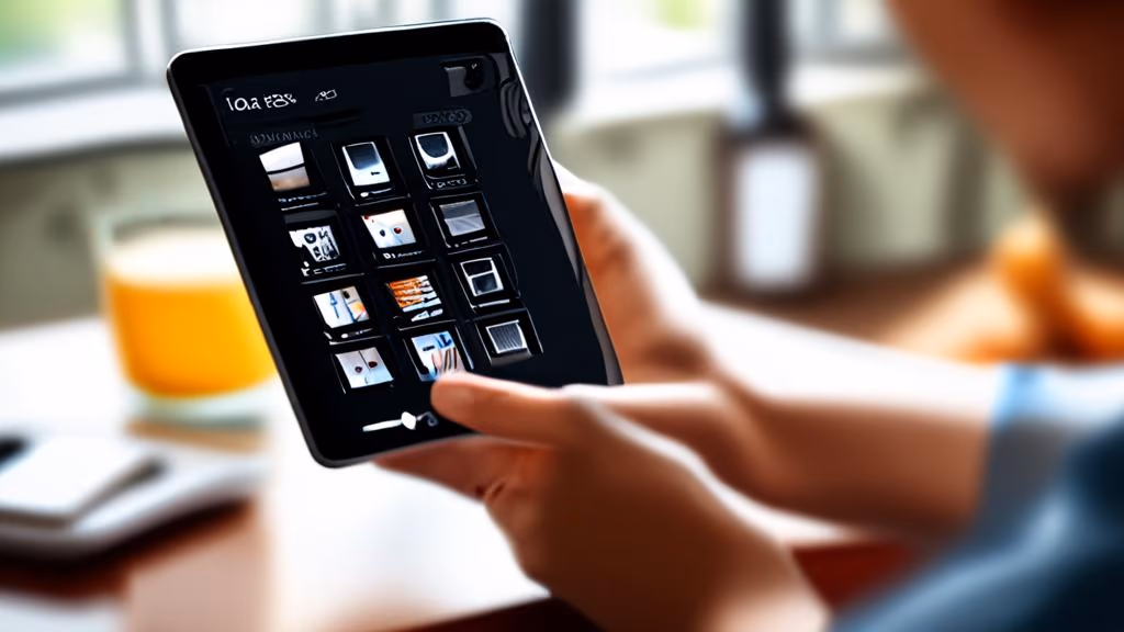 Hand holding a smartphone showing a product grid, other hand adjusting a crop box on a tablet